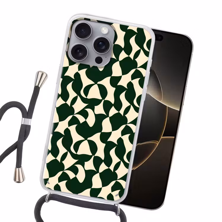 Groen - Organische vlakken - Crème Hoesje iPhone 16 Pro Max met koord klein 804 -sfeer1