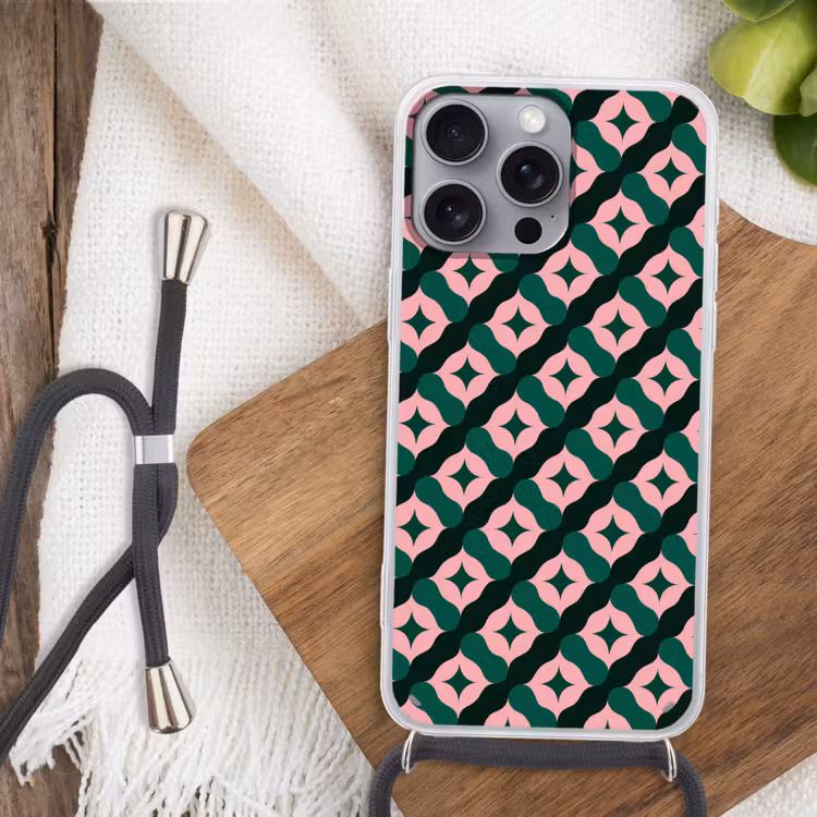 Groen - Roze - Retro - Sterren Hoesje iPhone 16 Pro Max met koord klein 804 -sfeer4