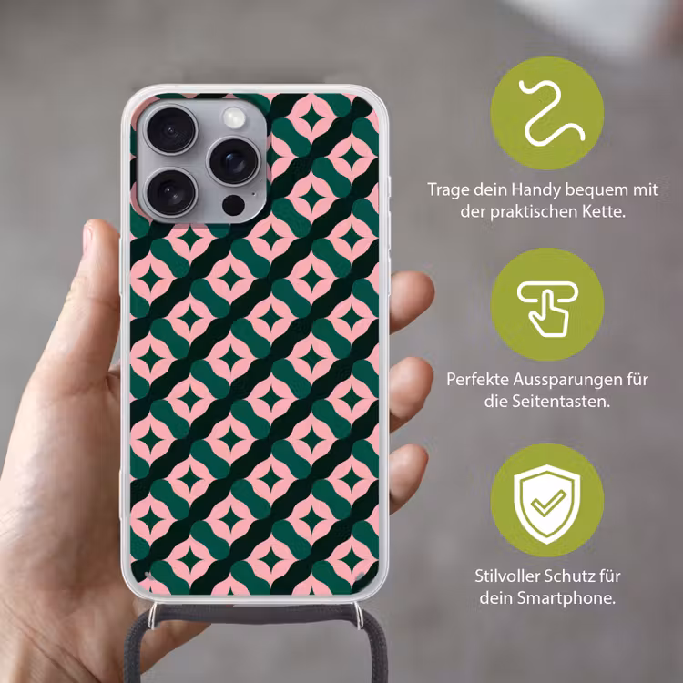 Groen - Roze - Retro - Sterren Hoesje iPhone 16 Pro Max met koord klein 804 -sfeer2_DE
