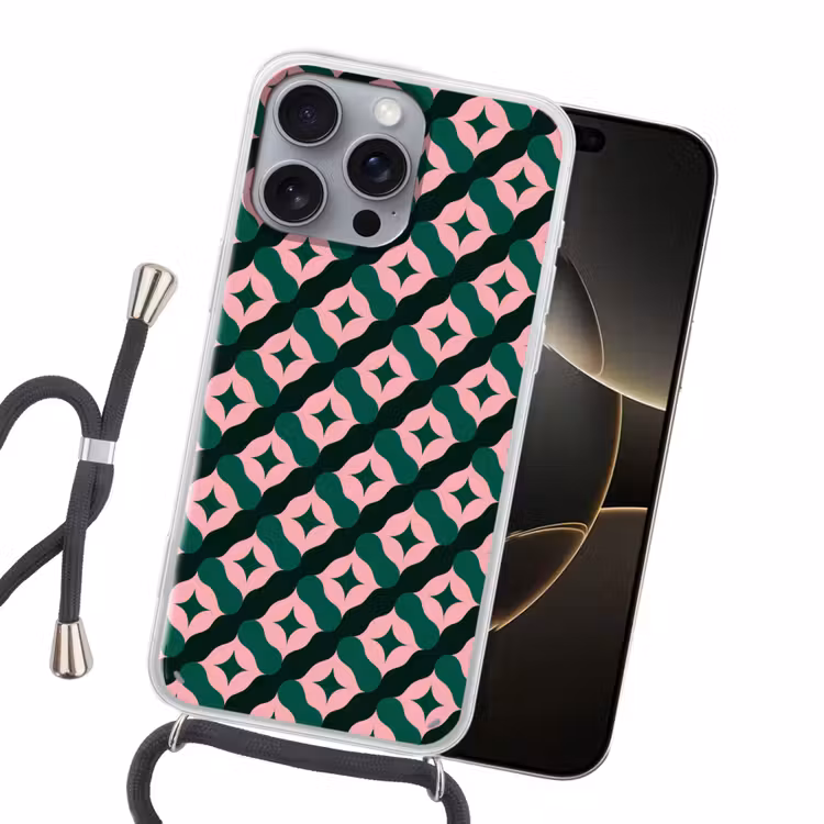 Groen - Roze - Retro - Sterren Hoesje iPhone 16 Pro Max met koord klein 804 -sfeer1