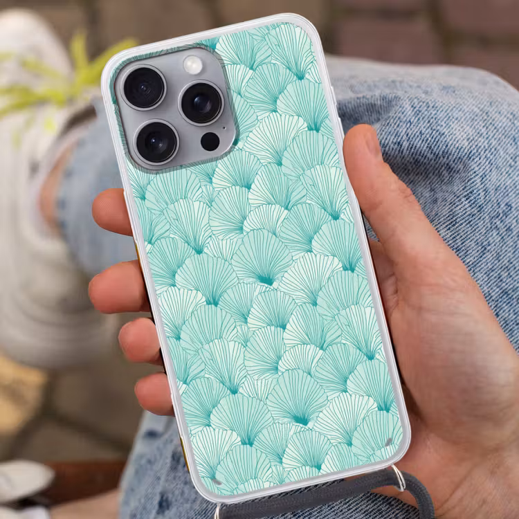 Groen - Wit - Ginko - Getekend - Textuur Hoesje iPhone 16 Pro Max met koord klein 804 -sfeer3