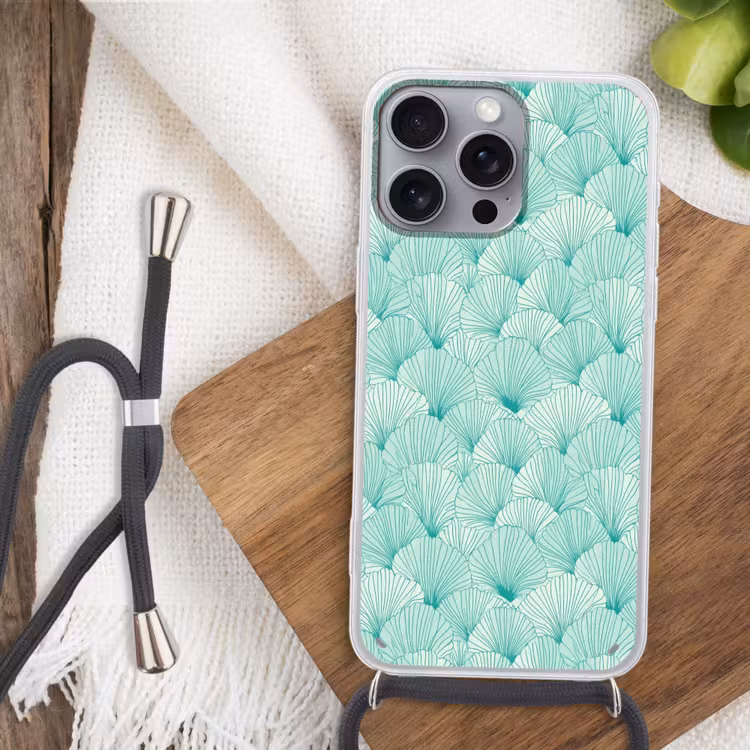 Groen - Wit - Ginko - Getekend - Textuur Hoesje iPhone 16 Pro Max met koord klein 804 -sfeer4