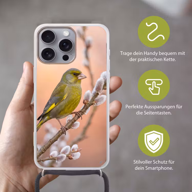 Groenling - Katjes - Lente - Natuur - Zacht Hoesje iPhone 16 Pro Max met koord klein -sfeer2_DE