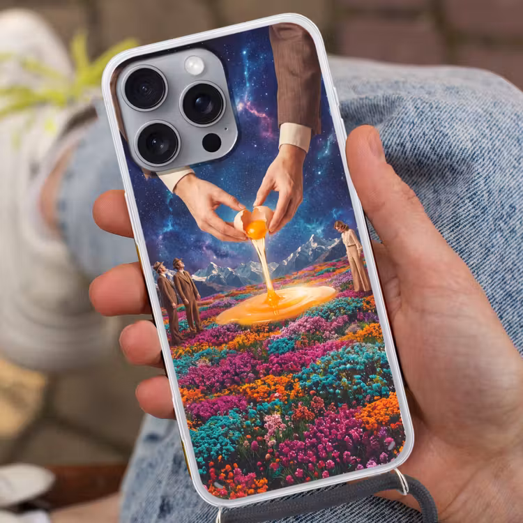 Handyhülle mit Band - Hände – Ei – Surrealismus - Handen - Ei - Surrealisme Hoesje iPhone 16 Pro Max met koord klein
