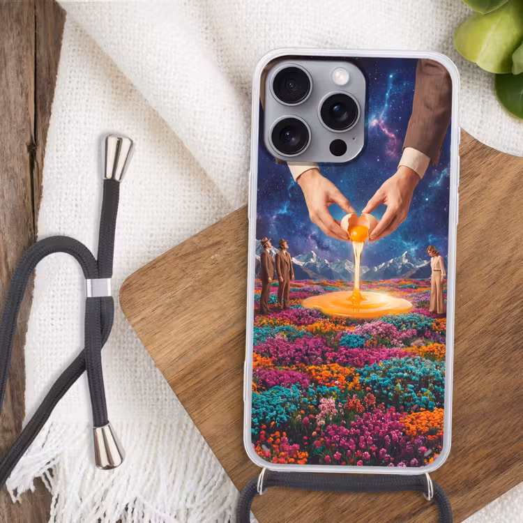 Handyhülle mit Band - Hände – Ei – Surrealismus - Handen - Ei - Surrealisme Hoesje iPhone 16 Pro Max met koord klein