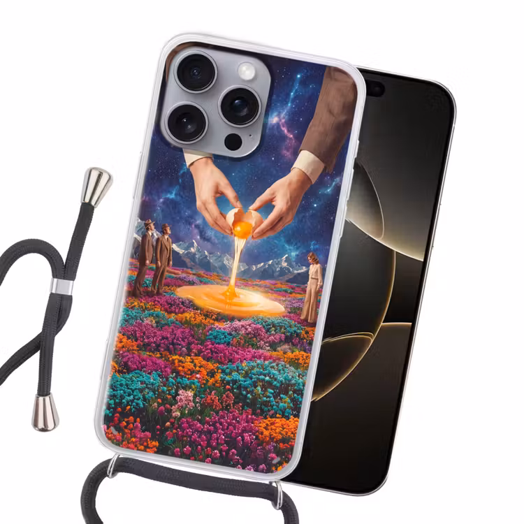 Handyhülle mit Band - Hände – Ei – Surrealismus - Handen - Ei - Surrealisme Hoesje iPhone 16 Pro Max met koord klein