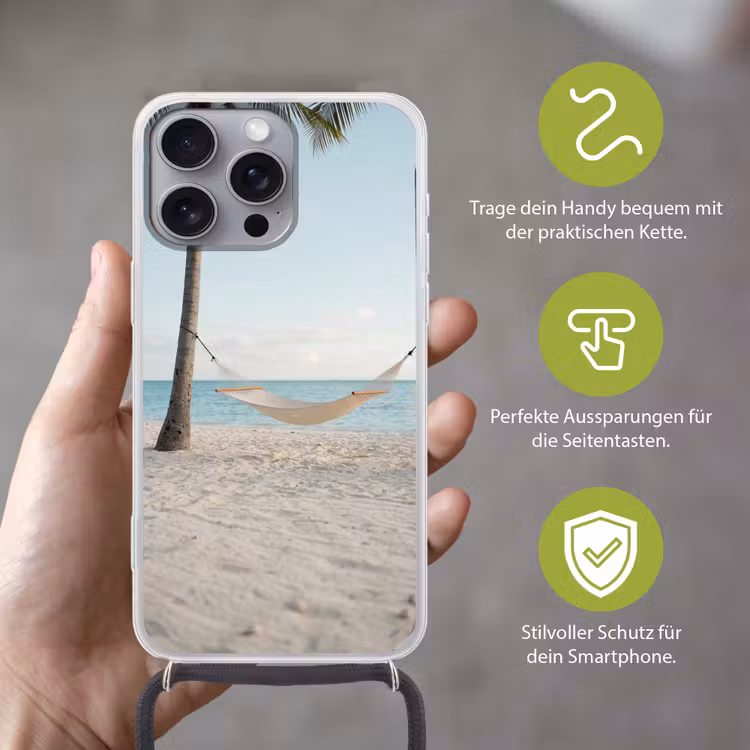 Hangmat - Strand - Wit Hoesje iPhone 16 Pro Max met koord klein -sfeer2_DE