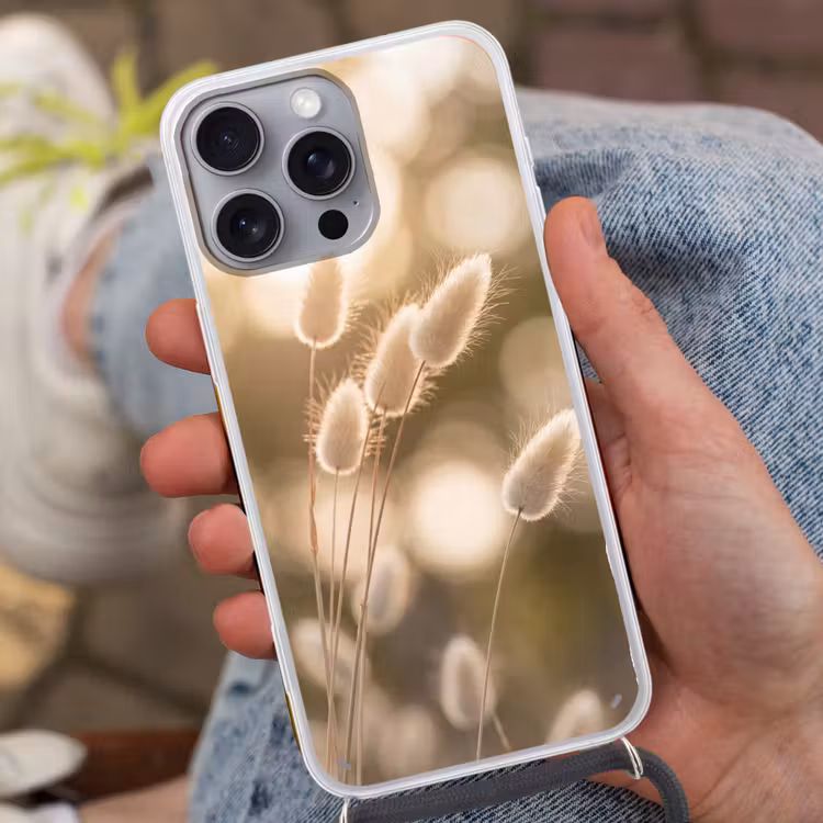 Hazestaartgras - Wit - Zonlicht Hoesje iPhone 16 Pro Max met koord klein -sfeer3