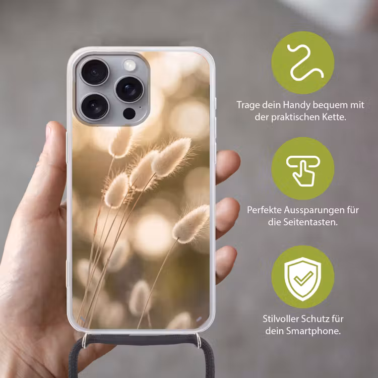 Hazestaartgras - Wit - Zonlicht Hoesje iPhone 16 Pro Max met koord klein -sfeer2_DE