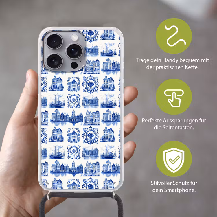 Huizen - Schepen - Blauw Hoesje iPhone 16 Pro Max met koord klein 804 -sfeer2_DE