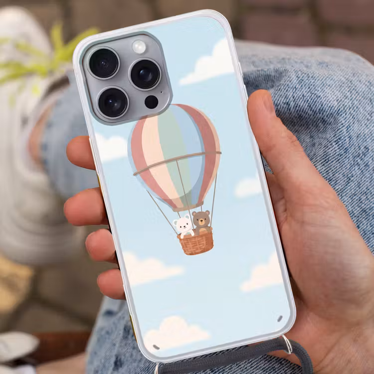 Luchtballon - Beren - Pastel Hoesje iPhone 16 Pro Max met koord klein -sfeer3