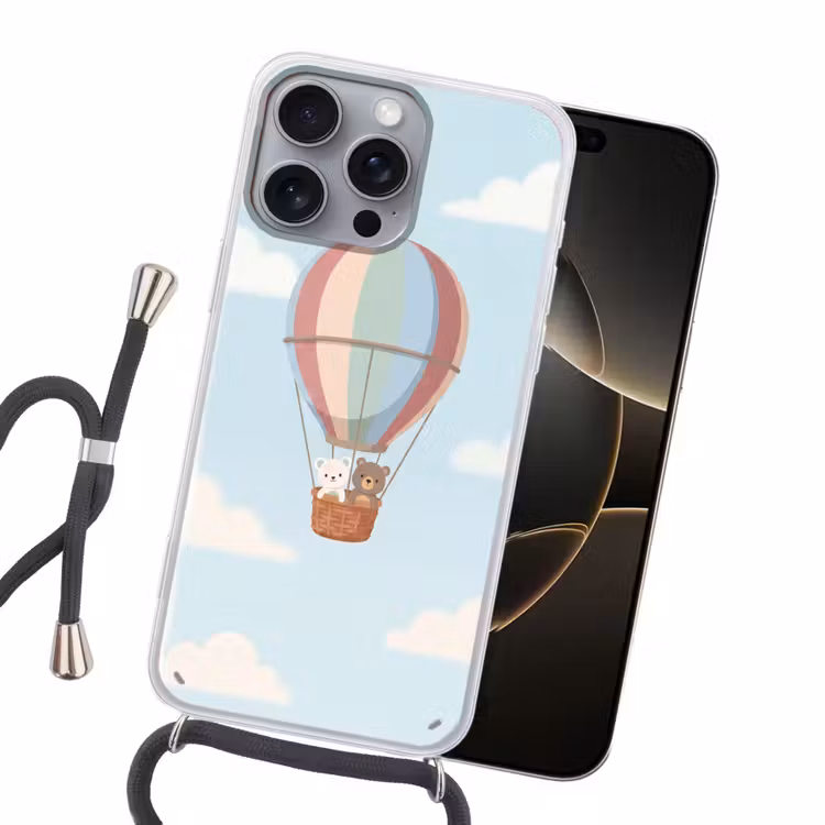 Luchtballon - Beren - Pastel Hoesje iPhone 16 Pro Max met koord klein -sfeer1