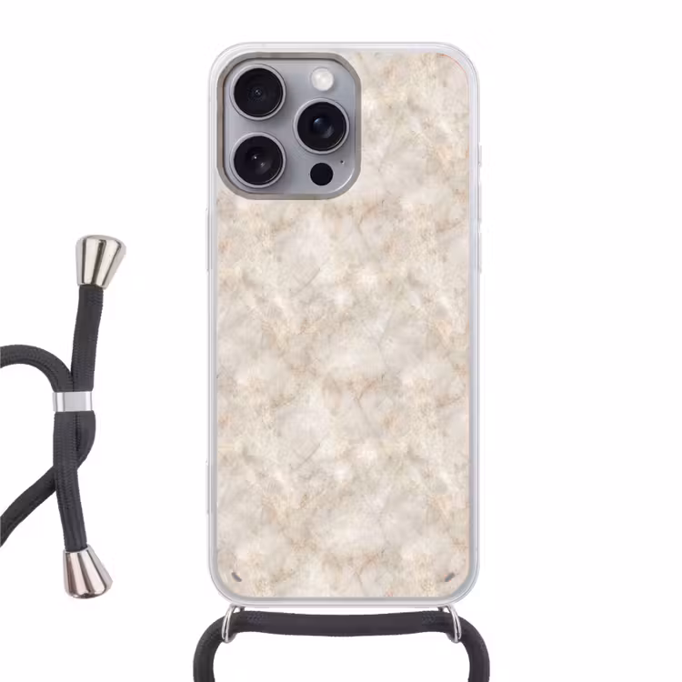 Lichtbeige - Goudbruine Nerven - Marmer Hoesje iPhone 16 Pro Max met koord klein 804 -3d