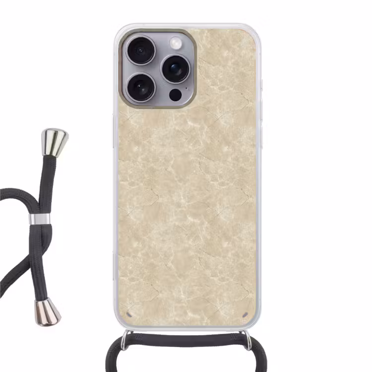 Lichtbeige - Marmer - Diffusie adering Hoesje iPhone 16 Pro Max met koord klein 804 -3d