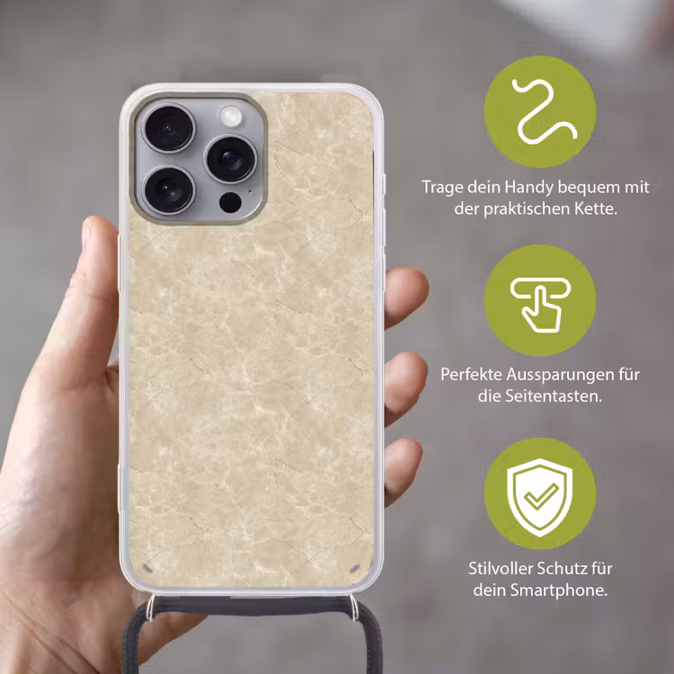 Lichtbeige - Marmer - Diffusie adering Hoesje iPhone 16 Pro Max met koord klein 804 -sfeer2_DE