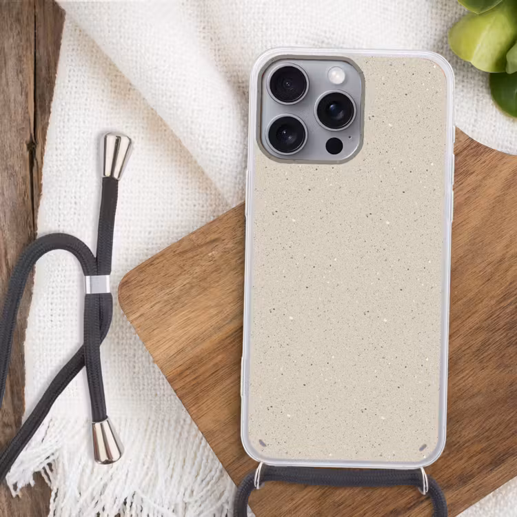 Lichtbeige - Terrazzo - Grijs Hoesje iPhone 16 Pro Max met koord klein 804 -sfeer4