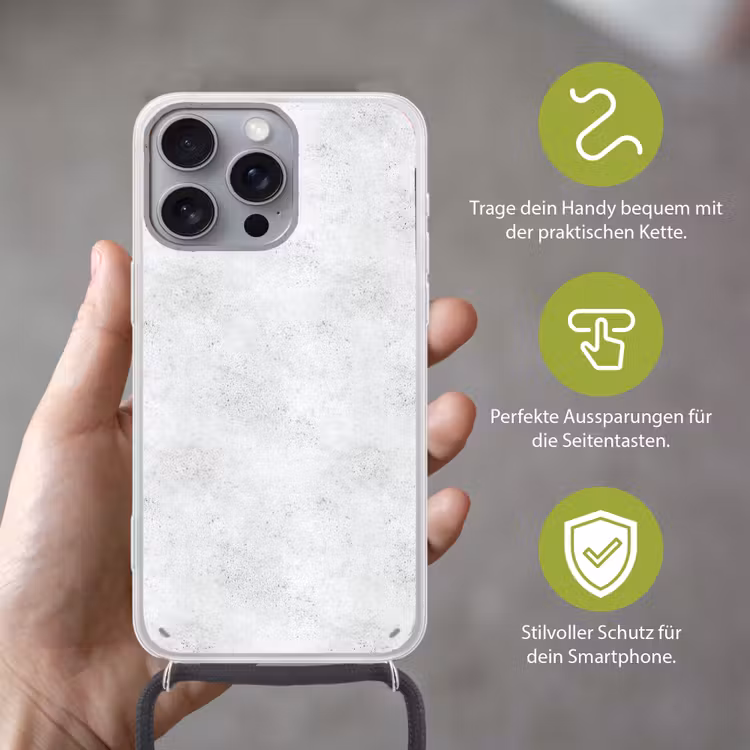 Lichtgrijs - Betonstructuur - Subtiel Hoesje iPhone 16 Pro Max met koord klein 804 -sfeer2_DE
