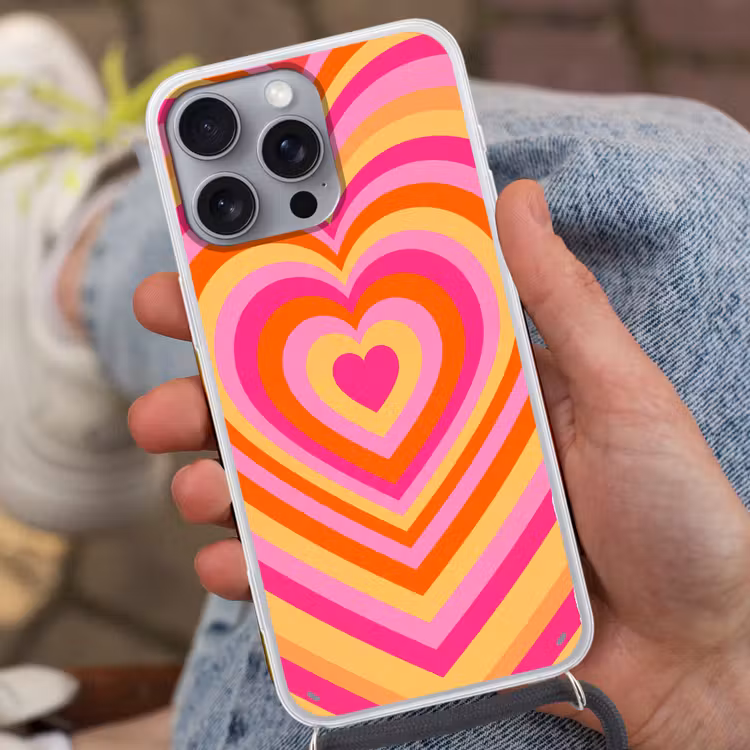 Hart - Concentrisch - Abstract - Liefde - Kleurrijk Hoesje iPhone 16 Pro Max met koord klein -sfeer3