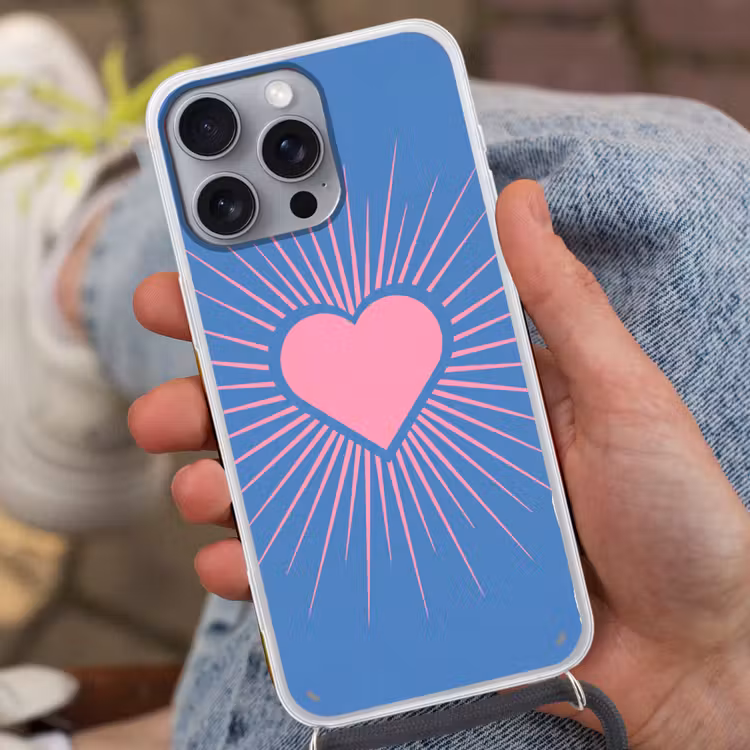 Hart - Stralen - Liefde - Modern - Roze Hoesje iPhone 16 Pro Max met koord klein -sfeer3