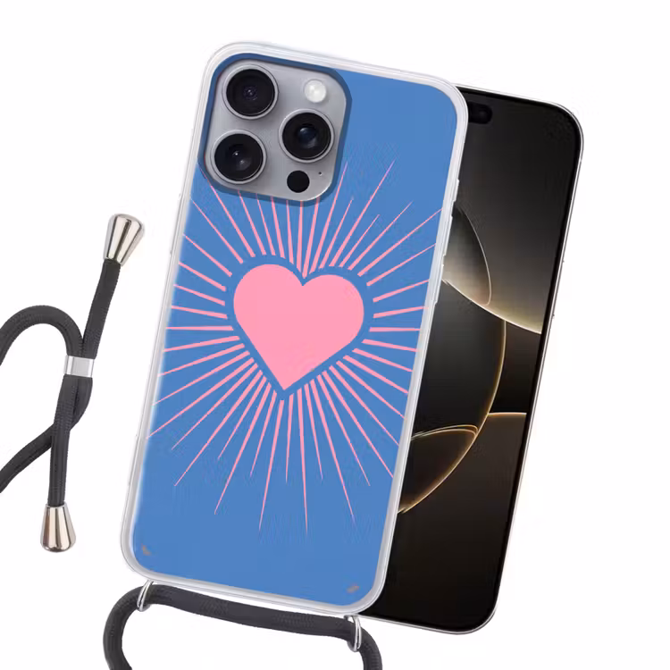 Hart - Stralen - Liefde - Modern - Roze Hoesje iPhone 16 Pro Max met koord klein -sfeer1
