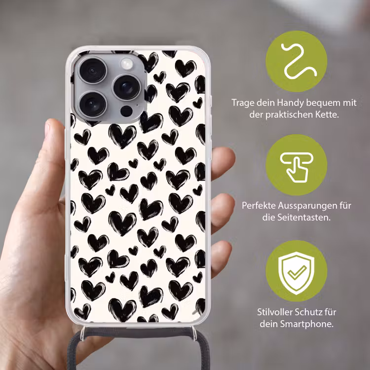 Hartjes - Patroon - Zwart Hoesje iPhone 16 Pro Max met koord klein 804 -sfeer2_DE