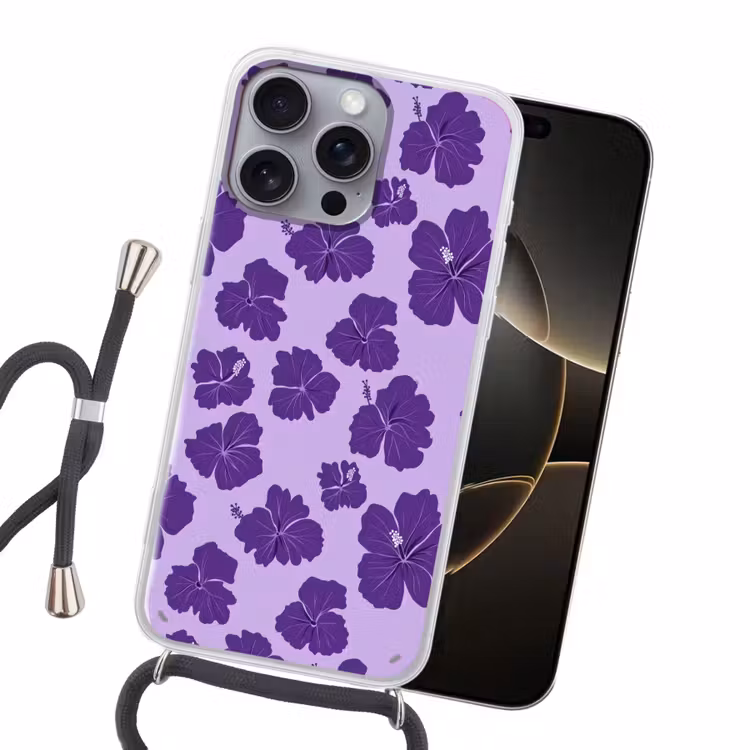 Hibiscus - Bloemen - Paars Hoesje iPhone 16 Pro Max met koord klein 804 -sfeer1