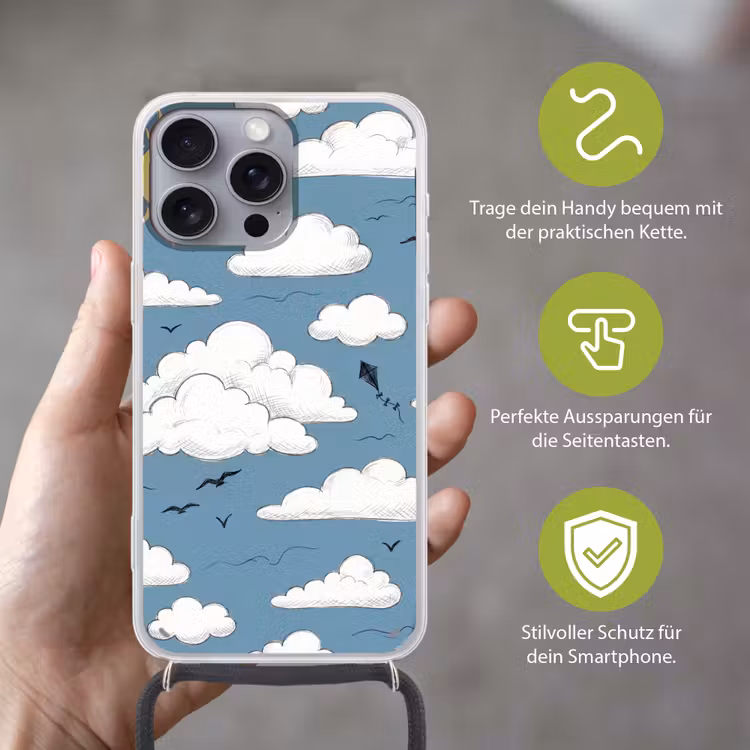 Lucht - Zon - Wolken - Natuur - Blauw Hoesje iPhone 16 Pro Max met koord klein -sfeer2_DE