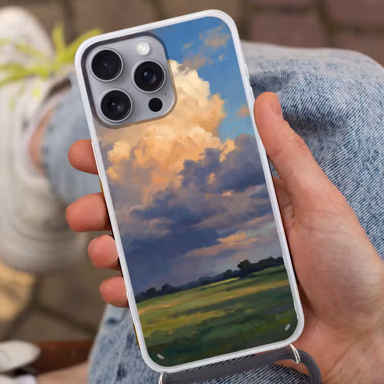 Lucht - Wolken - Landschap - Modern - Oranje Hoesje iPhone 16 Pro Max met koord klein -sfeer3