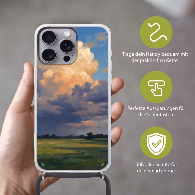 Lucht - Wolken - Landschap - Modern - Oranje Hoesje iPhone 16 Pro Max met koord klein -sfeer2_DE