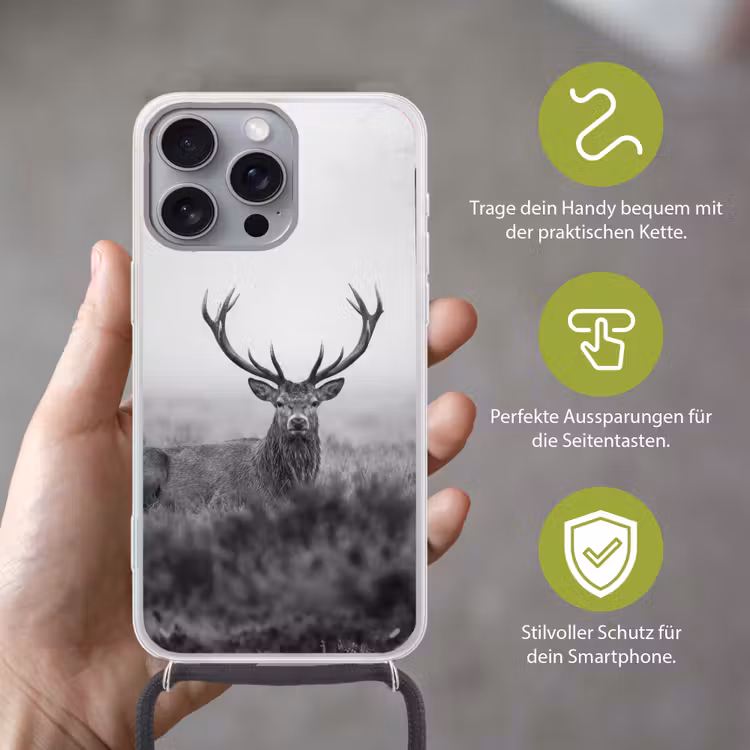 Hert - Mistig - Zwart - Wit Hoesje iPhone 16 Pro Max met koord klein -sfeer2_DE
