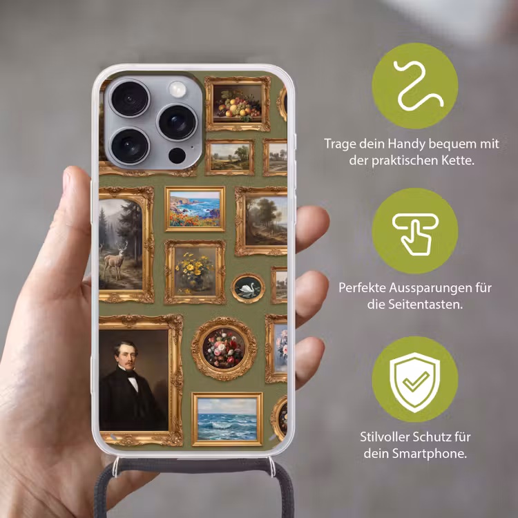 Hert - Bos - Natuur - Klassiek - Dieren Hoesje iPhone 16 Pro Max met koord klein -sfeer2_DE