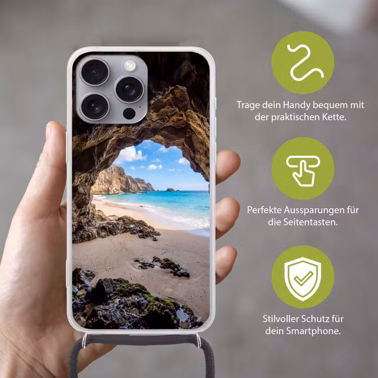 Grot - Strand - Zee - Blauw Hoesje iPhone 16 Pro Max met koord klein -sfeer2_DE