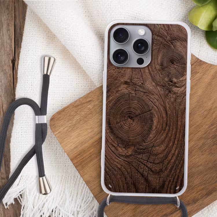 Houtnerf - Textuur - Patroon - Bruin - Rustiek Hoesje iPhone 16 Pro Max met koord klein -sfeer4