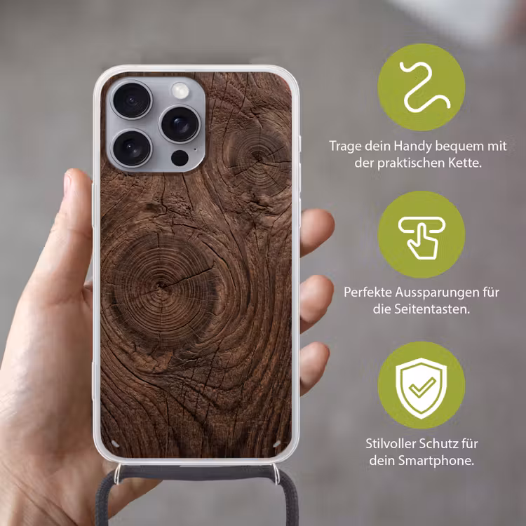 Houtnerf - Textuur - Patroon - Bruin - Rustiek Hoesje iPhone 16 Pro Max met koord klein -sfeer2_DE