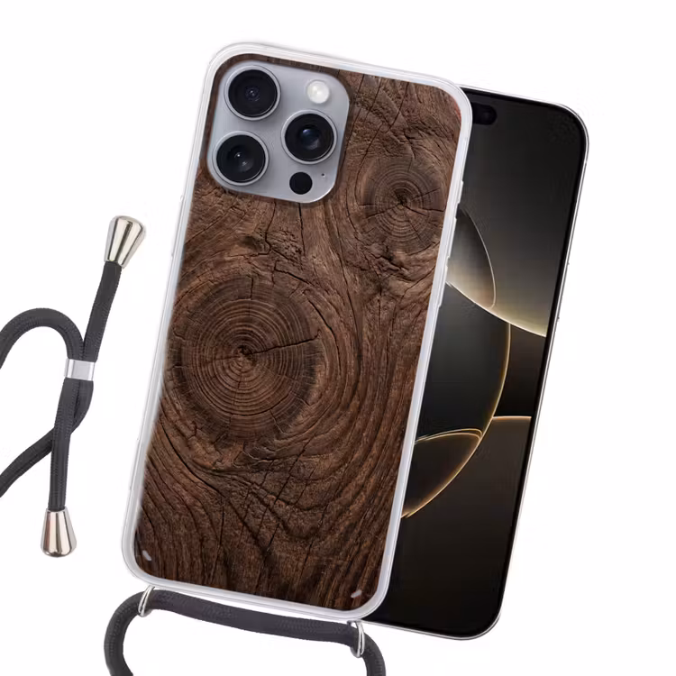Houtnerf - Textuur - Patroon - Bruin - Rustiek Hoesje iPhone 16 Pro Max met koord klein -sfeer1