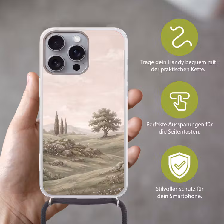 Heuvellandschap - Bomen - Natuur - Groen Hoesje iPhone 16 Pro Max met koord klein -sfeer2_DE