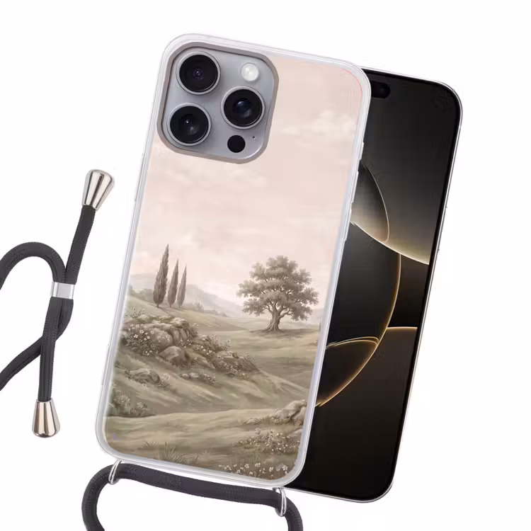 Heuvellandschap - Bomen - Natuur - Groen Hoesje iPhone 16 Pro Max met koord klein -sfeer1