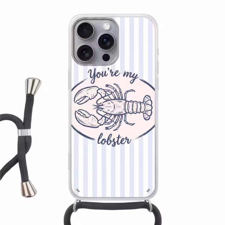 Kreeft - Illustratie - Liefde - Blauw - Decoratie Hoesje iPhone 16 Pro Max met koord klein -3d