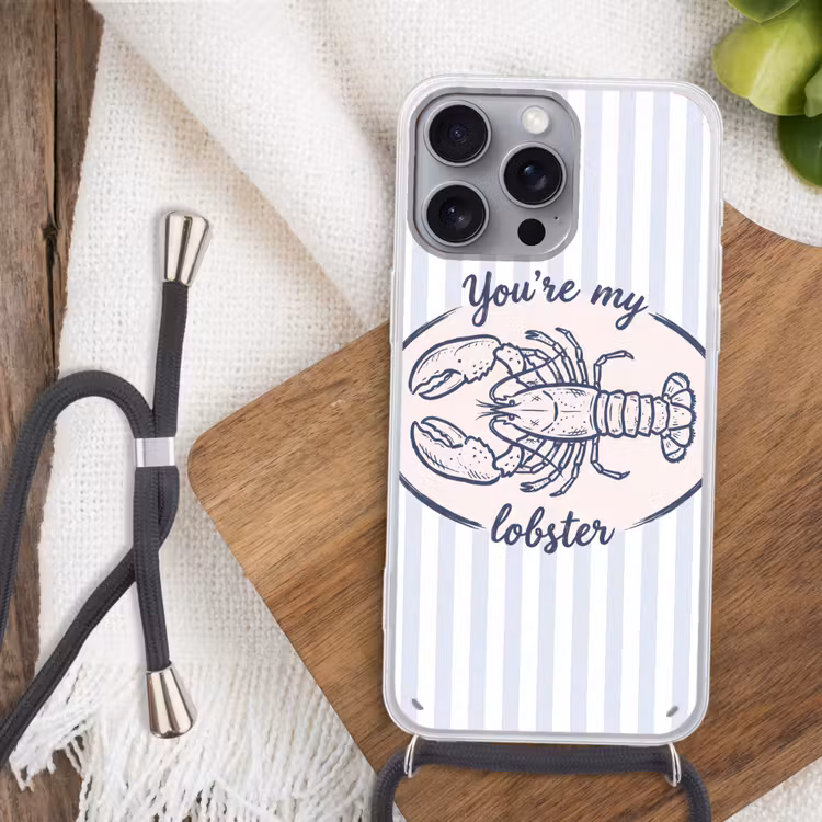 Kreeft - Illustratie - Liefde - Blauw - Decoratie Hoesje iPhone 16 Pro Max met koord klein -sfeer4
