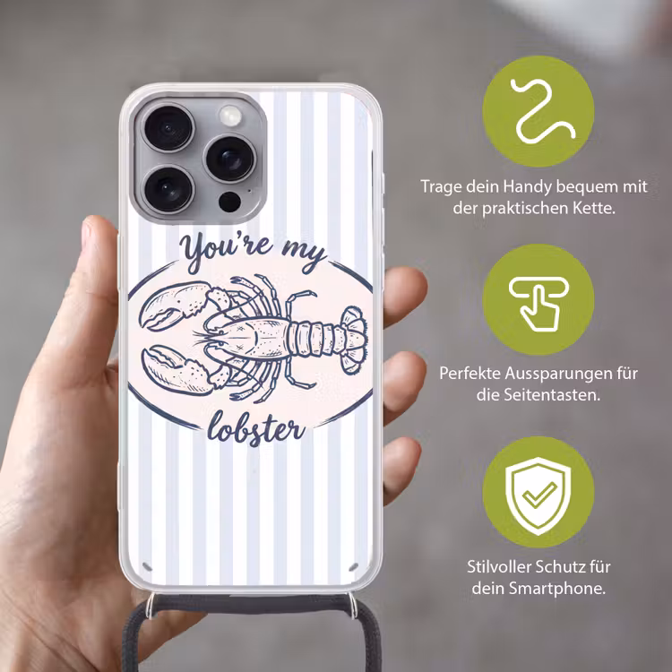 Kreeft - Illustratie - Liefde - Blauw - Decoratie Hoesje iPhone 16 Pro Max met koord klein -sfeer2_DE