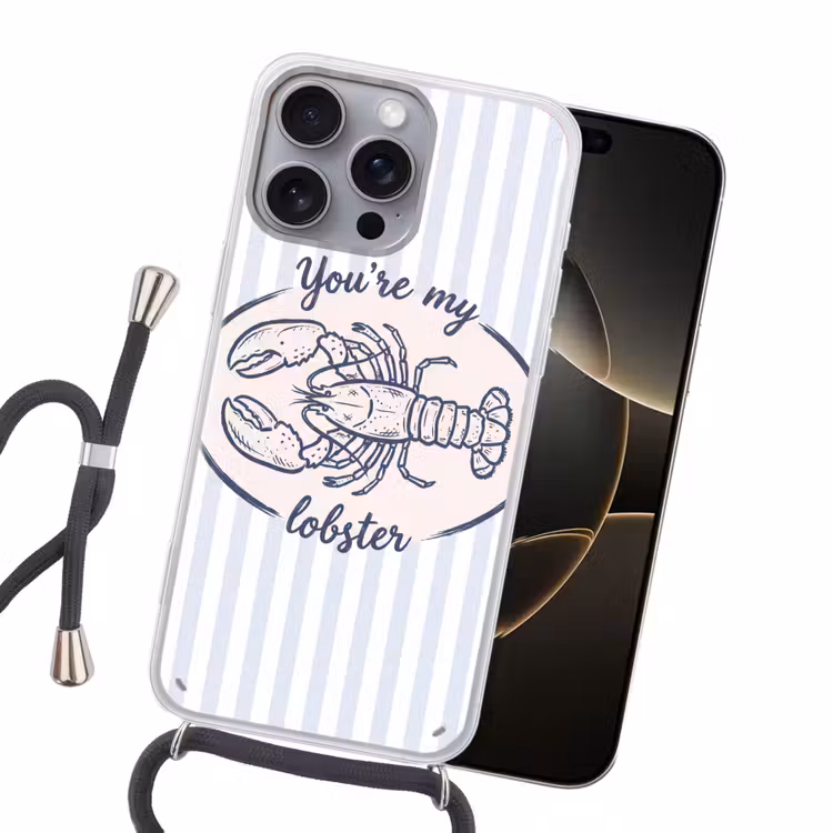 Kreeft - Illustratie - Liefde - Blauw - Decoratie Hoesje iPhone 16 Pro Max met koord klein -sfeer1