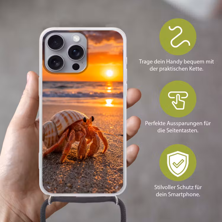 Kreeft - Strand - Natuur - Zonsondergang - Oranje Hoesje iPhone 16 Pro Max met koord klein -sfeer2_DE
