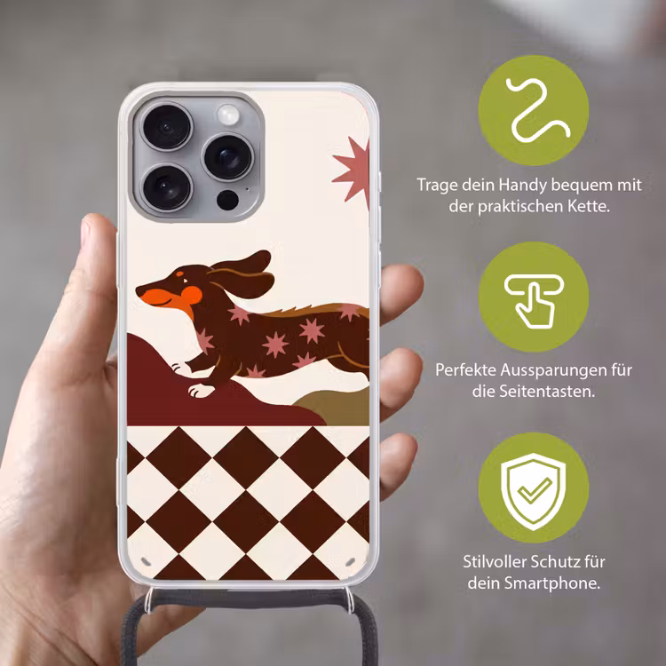 Hond - Abstract - Dieren - Modern - Bruin Hoesje iPhone 16 Pro Max met koord klein -sfeer2_DE