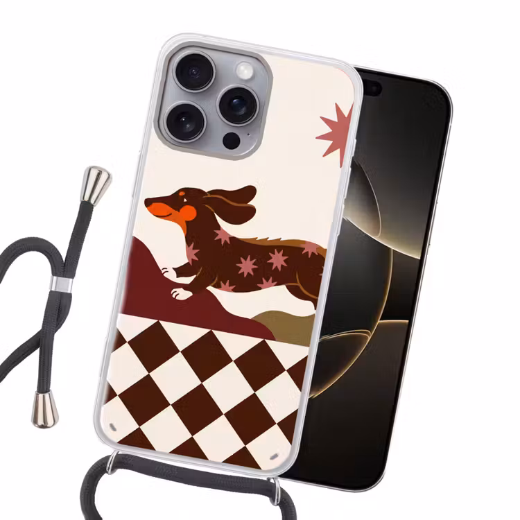 Hond - Abstract - Dieren - Modern - Bruin Hoesje iPhone 16 Pro Max met koord klein -sfeer1