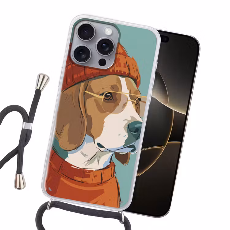 Hond - Beanie - Zonnebril - Dieren - Modern Hoesje iPhone 16 Pro Max met koord klein -sfeer1