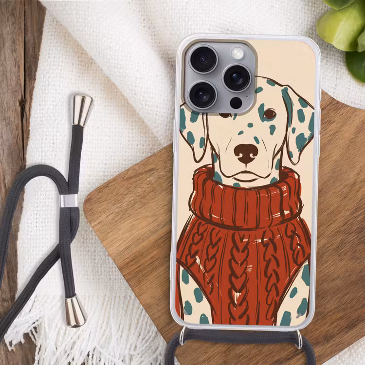 Hond - Trui - Winter - Dieren - Rood Hoesje iPhone 16 Pro Max met koord klein -sfeer4