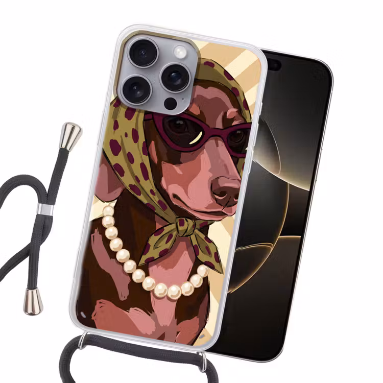 Hond - Zonnebril - Hoofddoek - Dieren - Modern Hoesje iPhone 16 Pro Max met koord klein -sfeer1