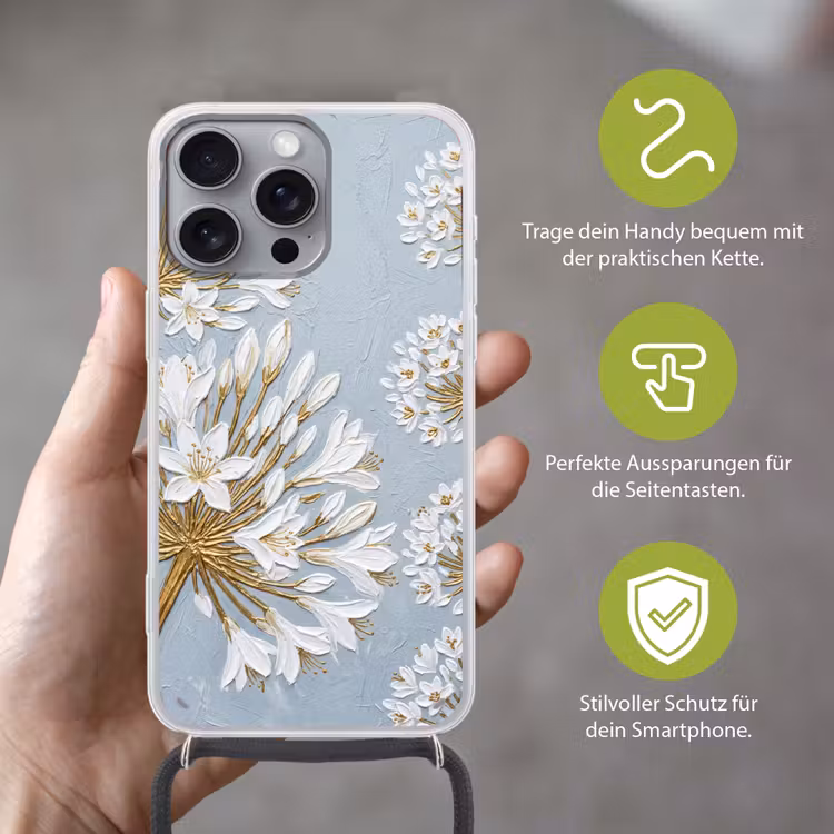Illustratie - Bloemen - Blauw Hoesje iPhone 16 Pro Max met koord klein -sfeer2_DE