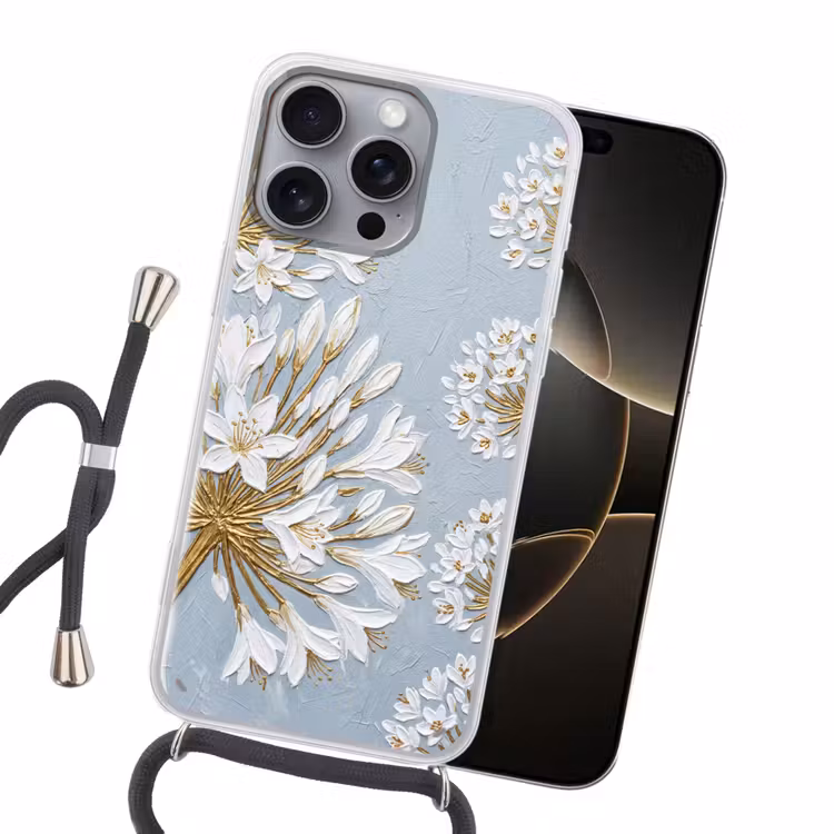 Illustratie - Bloemen - Blauw Hoesje iPhone 16 Pro Max met koord klein -sfeer1