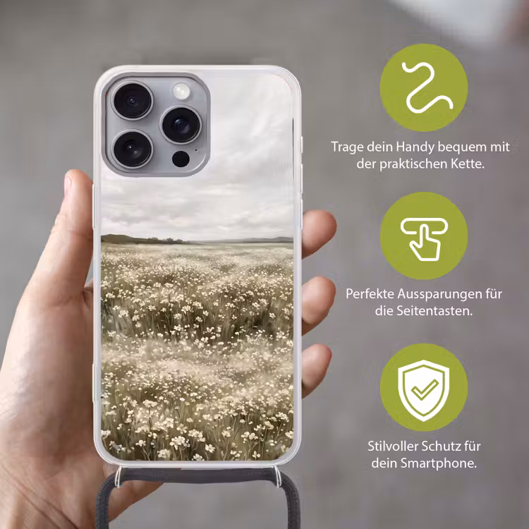Illustratie - Landschap - Wit Hoesje iPhone 16 Pro Max met koord klein -sfeer2_DE